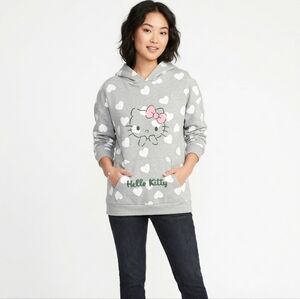 Sanrio Hello Kitty Gray Hoodie with White Hearts and Pink Bow